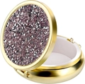 Macro shot of circular gold pill box with sparkling pink crystals and three compartments - Gold - Silver Purple Rhinestone