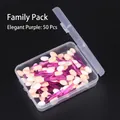 50-piece set of dual-sided eyeshadow sponge applicators in a transparent storage box - 6.5cm Purple Handle Eyeshadow Stick - 50 Pcs Box