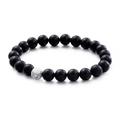 Handmade beaded bracelet with matte black onyx stones and a white marble turquoise bead - Matte Black Agate Style (KB109645-Z)