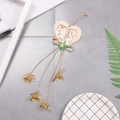Wooden heart Christmas ornament with deer cutout, green felt star and golden bells - Double Heart Wooden Pendant