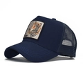 Dark blue trucker hat with tiger embroidery patch and breathable mesh back - Adjustable / Dark Blue-Tiger Embroidery (23)