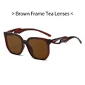 Stylish oversized tea brown sunglasses with unique hollow streamlined temples for women and men - Tea Frame Tea Lens