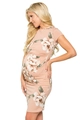 Slim fit maternity dress with pink floral print and round neck for summer wear - S / Lotus Pink