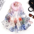 Elegant thin silk scarf with pink and blue floral gradient art prints on white background - 160cm / Landscape Pink