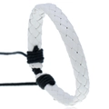 Adjustable hand-woven white leather bracelet with black drawstring pull-tab design - White