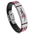 Black and pink silicone sport bracelet with flame pattern stainless steel plate - Pink