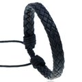 Minimalist black braided leather bracelet with adjustable drawstring closure for men and women - Black