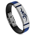 Men's blue and black silicone sports bracelet with stainless steel flame motif and Greek key - Blue