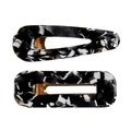 Two-piece set of black and white marble acetate hair clips with gold metal mechanisms - Two-Piece Set / Black Marble Pattern