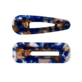 Set of teardrop and rectangular hair clips with blue and white marble resin texture - Two-Piece Set / Navy Mixed