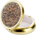 Detail shot of golden pill box featuring sparkling rhinestones and internal compartments - Gold - Silver Champagne Rhinestone