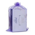 Purple organza drawstring jewelry pouch showing size with a carton inside - 5x7cm / Light Purple