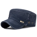 Dunkelblaue Army-Mütze aus gewaschener Baumwolle mit Vintage-Struktur und Metallemblem - Marineblau