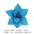 Blue glitter artificial Christmas poinsettia flower, 19cm diameter DIY wreath accessory - 19cm Bright Fabric Flower