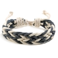 Handmade woven couple bracelet in navy blue and cream white with adjustable cord - Deep Grey+Off-white