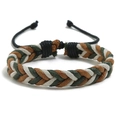 Handmade woven couple bracelet with army green, dark brown, and white adjustable wax cord - Green + Cream + Light Brown