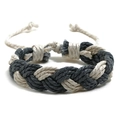Handgefertigtes gewebtes Paar-Armband in Dunkelgrau und Beige mit Kordelzug - Dunkelgrau+Offwhite