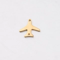 Primer plano del colgante de avión en acero inoxidable dorado pulido con doble orificio - Dorado