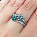Double heart zircon ring with mystic topaz stones on a silver-plated copper band - Colorful