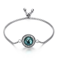 Silver sliding box chain bracelet with a teal crystal pendant and pavé detail - Teal Style (KB95926-K)