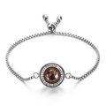 Adjustable stainless steel bolo bracelet with amber round gemstone and zircon halo - Champagne Style (KB95924-K)