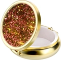 Macro shot of circular gold pill box with sparkling pink rhinestones and internal dividers - Gold - Gold Pink Rhinestone