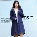 Navy blue hooded raincoat for adults with long windbreaker design and waterproof fabric - Dark Blue