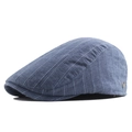 Navy blue striped cotton linen ivy cap with square metal logo side detail - 58-59 / Blue