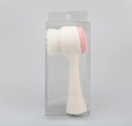 Dual-sided silicone facial cleansing brush in pink and white with clear packaging box - Dot/Transparent Packaging / Pink
