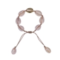 Handmade woven cowrie shell bracelet with a golden metallic shell and adjustable beige cord - Beige - Shell Bracelet