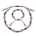 Bohemian gold shell necklace and bracelet set with adjustable black woven cord - Necklace and Bracelet Set / Black
