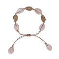 Bohemian adjustable woven shell bracelet with gold-toned metal accents on white backdrop - Bracelet / Beige