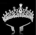 Elegante zilveren bruidskroon met fonkelende kristallen en haar kammen voor fixatie - Met Kammen / Zilver - Witte Zirkonia