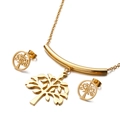 Set gioielli Albero della Vita dorato con collana e orecchini su sfondo bianco puro - Set Oro (KS114988-Z)