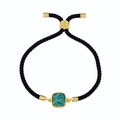 Bracelet ajustable en corde tressée noire avec cristal druzy bleu et cadre doré - Corde Noire Vert