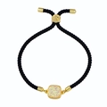 Bracelet bolo réglable en cordon noir avec charm carré doré en cristal jaune - Corde Noire Blanc Crème