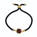 Bracelet corde noire tressée avec breloque feuille dorée et pierre carrée druzy violette - Corde Noire Multicolore