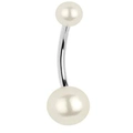 Piercing de nombril en acier inoxydable avec perles blanches sur barre courbée - Style Perle