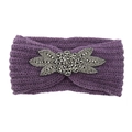 Dunkelviolettes Strickstirnband mit handgefertigtem Silberperlen-Blumendekor und Struktur - Trichterwindenviolett