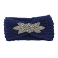 Dunkelblaues Strickstirnband für Damen mit silbernem Perlenblatt-Dekor - Marineblau