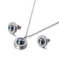 Set gioielli in acciaio argento con pendente perla nera e orecchini in zircone - Stile Tondo Perla Color Inchiostro (KS115038-Z)