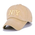 Beige washed cotton baseball cap with NY embroidery and classic curved brim design - Letter Embroidery Style / Washed NY Beige