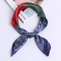 Faux silk square scarf featuring classic red green stripes and navy blue polka dots - Red-Green Stripes and Beads Navy