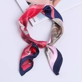 Floral print satin square scarf with elegant red, blue, and pink patchwork pattern - Black Border Four-Color Floral