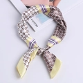 Silk-like satin square scarf featuring yellow and purple geometric color blocks - Light Yellow Stripe Plaid