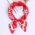 Red satin silk square scarf with white star print and stylish stripe pattern - Red Pentagram