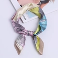 Floral print satin silk scarf for women featuring multi-color botanical patterns - Light Coffee Border Four-Color Floral