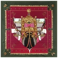Deep red and dark green silk scarf with vintage gold ship print and silk satin finish - Green / 130cm