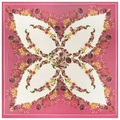 Floral butterfly print silk satin square scarf in vibrant magenta and white tones - Rose Red