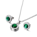 Set gioielli argento con ciondoli in cristallo verde tondo e piccoli diamanti - Verde